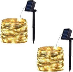 SPRKLINLIN 2 Pack 100 LED Solar Powered String Lights, Each 33FT Copper Wire 8 Modes Solar Fairy Lights Outdoor Waterproof For Garden, Patio, Party, Christmas, Home (Warm White)