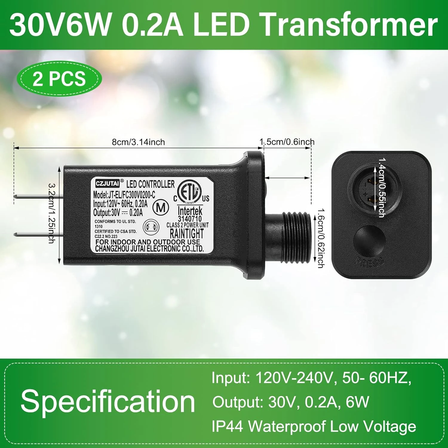 2 Pieces LED Transformer Replacement Class 2 Power Supply For Christmas String Light Inflatable Decorations LED Controller IP44 Waterproof Low Voltage Transformer US Power Adapter (30V6W 0.2 A) 2 2 Pieces LED Transformer Replacement Class 2 Power Supply For Christmas String Light Inflatable Decorations LED Controller IP44 Waterproof Low Voltage Transformer US Power Adapter (30V6W 0.2 A) - Image 2