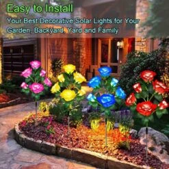 New Upgraded 4-Pack 24 Roses Solar Garden Lights Outdoor Decor, Waterproof Outside Yard Decor Stake Lights, Solar Rose Flower Garden Stake Lights For Garden Yard Christmas Cemetery Grave Decorations -Xmas Lighting Shop 71crRCNbpxL. AC SL1500