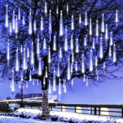 Kordain Christmas Lights Outdoor, Meteor Shower Lights Falling Star Lights 12 Inch 8 Tubes 144 LED Icicle Snow Lights Raindrop Lights For Xmas Tree Halloween Holiday Party Decoration, UL Plug, White