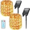 Upgraded Solar String Lights Outdoor Waterproof - 2Pack Total 144FT 400 LED Solar Powered String Lights With Remote Control, 1200mA Solar Fairy Lights For Patio Garden Christmas Tree Decorations