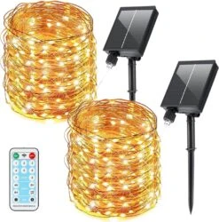 Upgraded Solar String Lights Outdoor Waterproof - 2Pack Total 144FT 400 LED Solar Powered String Lights With Remote Control, 1200mA Solar Fairy Lights For Patio Garden Christmas Tree Decorations