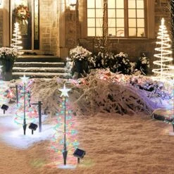 FANFX Solar Metal Christmas Tree Decoration Solar Spiral Christmas Tree Led Light Waterproof Outdoor Solar Pathway Lights For Patio Garden Christmas Outdoors Decorations (Color, 2PCS) -Xmas Lighting Shop 71dVzWlr4nL. AC SL1500