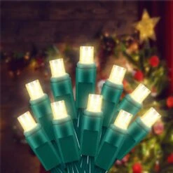 Wominoy 25ft 50 Counts Warm White LED Christmas Lights - Commercial Grade White Christmas Lights Outdoor Waterproof, LED String Lights Indoor 5mm Wide Angle Green Wire, Xmas Tree Lights, IP:65, UL