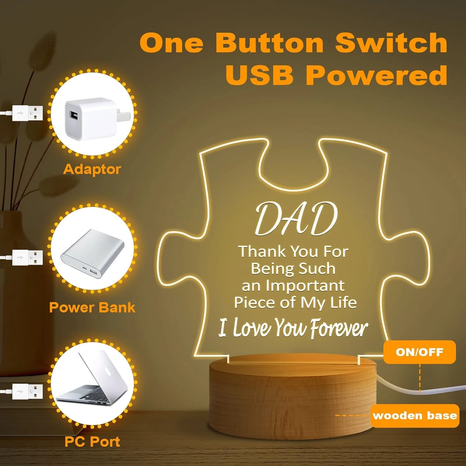 Vihugy Gifts For Dad, Dad Birthday Gifts, Dad Gifts From Daughter Son, Fathers Day Engraved Acrylic Night Light Gifts For Dad, Birthday Gifts For Dad, Christmas Gifts For Dad, Wooden Base 6 Vihugy Gifts For Dad, Dad Birthday Gifts, Dad Gifts From Daughter Son, Fathers Day Engraved Acrylic Night Light Gifts For Dad, Birthday Gifts For Dad, Christmas Gifts For Dad, Wooden Base - Image 6