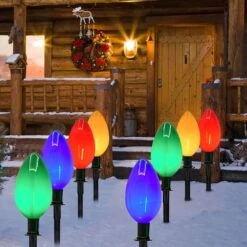 Christmas Lights Jumbo C9 Outdoor Lawn Decorations With Pathway Marker Stakes, 2 Pack 7 Feet String Lights With Multi Color Giant Lighted Bulbs For Holiday Outside Yard Garden Decor, 8 Lights -Xmas Lighting Shop 71dwlARKG7L. AC SL1500