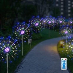 Solar Firework Lights,6 Pack 720 LED Solar Outdoor Garden Lights USB Charging Waterproof, 8 Lighting Modes With Remote Control, 4 Brightness DIY Firefly Lamp For Path Christmas Party Yard (Colorful)
