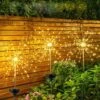 Honche 2 Pack Solar Firework Lights Plug 120LED 8 Modes Solar Garden Colorful Lights, Starburst Lights For Pathway, Patio, Lawn, Backyard, Christmas Party Decorative(Warm White)