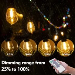 LED Outdoor String Lights, 48FT Patio Lights With Remote & 15 Dimmable Edison Shatterproof Bulbs, RGB Fairy Rope Hanging Light For Outside, Café, Deck, Porch, Garden, Bistro, Christmas Party (Plug) -Xmas Lighting Shop 71f9Ac8hcNL. AC SL1500