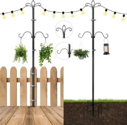 Dibaful 2 Pack String Light Poles For Outside, 9FT Metal Poles For Outdoor String Lights, Hanging Christmas Light Pole, Outdoor Decorations For Patio Backyard Garden Bistro Deck Party Holiday