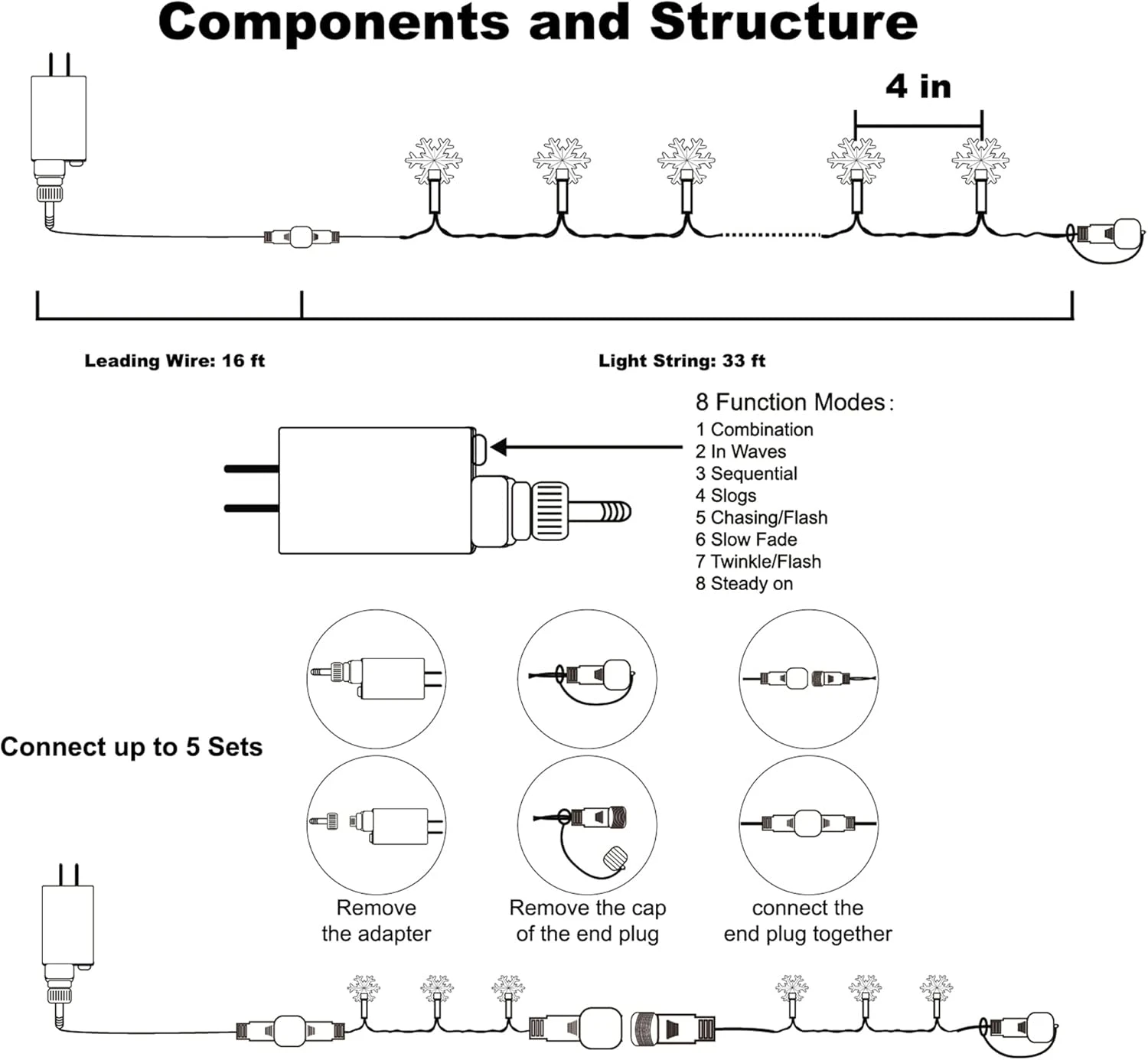 Twinkle Star 100 LED Christmas Snowflake String Lights, 49 FT Plug In Fairy Light Waterproof, Extendable For Indoor Outdoor Holiday Wedding Party, Xmas Tree, New Year, Garden Decorations (White) 4 Twinkle Star 100 LED Christmas Snowflake String Lights, 49 FT Plug In Fairy Light Waterproof, Extendable For Indoor Outdoor Holiday Wedding Party, Xmas Tree, New Year, Garden Decorations (White) - Image 4