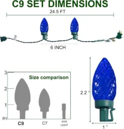 C9 Christmas Lights, 50 LEDs 24.5FT Faceted String Lights Connectable Commercial Grade Indoor Outdoor, 120V UL Certified Xmas Strawberry Tree Light Strand For Halloween Garden Patio Parties, Blue -Xmas Lighting Shop 71hD7QYDs7L. AC SL1500