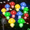 Set Of 12pcs Mushroom Solar Lights Outdoor Garden Waterproof, 8 Lighting Modes Solar Mushroom Lights, Mushroom Decor With Solar LED String Lights For Garden Outside Yard Path Lawn Christmas (Round)