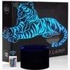 Comiwe Tiger 3D Illusion Night Light Toys,16 Colors Change Smart Touch & Remote Control,Home Decor LED Bedside Table Desk Lamp,Christmas Birthday Gift For Girls Boys Kids Adults Friends & Family