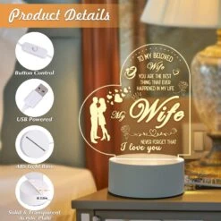 Digi4U Gifts For Her-Romantic Night Light Gifts For Wife On Valentine’s Day, Birthday, Thanksgiving, Christmas, LED Engraved Night Lamp With 3 Changed Colors For Wife’s Gifts(Heart) -Xmas Lighting Shop 71k90Lc 8AL. AC SL1500