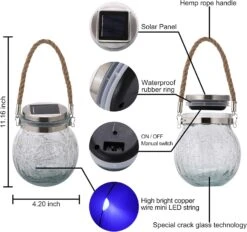 Solar Hanging Lanterns Outdoor Waterproof, Table Lamps Decorative Cracked Glass Jar 30 LED Lights For Garden Tree Court Yard Patio Pathway Christmas Day Holiday Party Decoration (2, Colors) -Xmas Lighting Shop 71kMMXpgk0L. AC SL1500