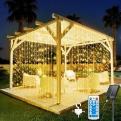 600LED Solar Curtain Fairy Lights Outdoor, 20 * 10FT Solar Curtains String Lights Waterproof With Remote Control & 8 Modes, Upgarde Solar Panel And Tpye C Powered For Garden, Gazebo, Christmas Decor
