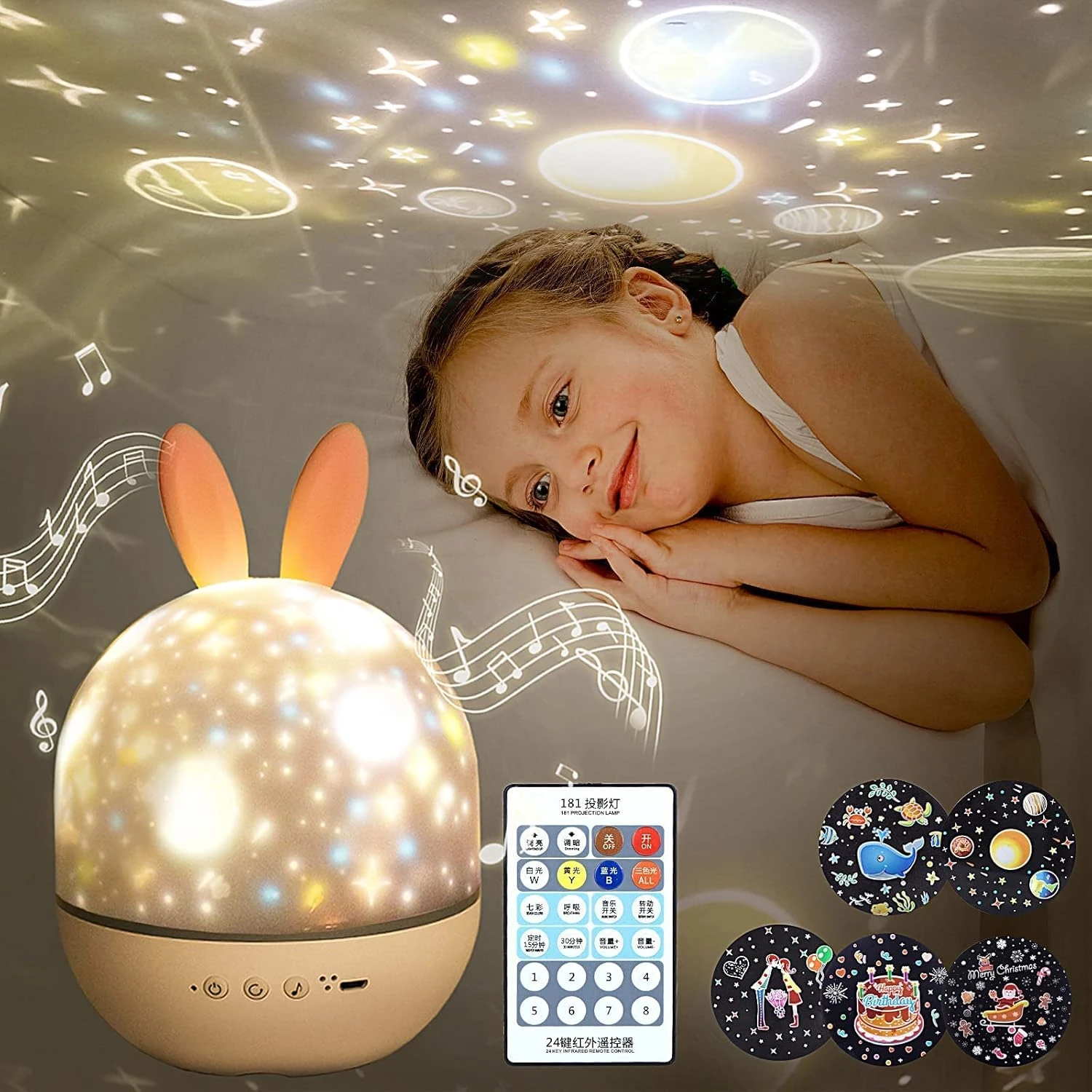 Night Light For Kids,Rotating Starry Night Light Projector With Remote Control,6 Films,USB Rechargeable,Soothe Musics,Bedside Lamp Nursery Light For Baby,Boys,Girls Birthday,Christmas Gift (White) 8 Night Light For Kids,Rotating Starry Night Light Projector With Remote Control,6 Films,USB Rechargeable,Soothe Musics,Bedside Lamp Nursery Light For Baby,Boys,Girls Birthday,Christmas Gift (White) - Image 8