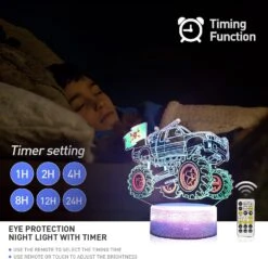 Monster Truck Night Light 3D LED Illusion Lamp 7 Color Changing With Remote Dimmable Room Decor For Boys Kids Grandson Birthday Christmas Gifts -Xmas Lighting Shop 71mHVcAakL. AC SL1500