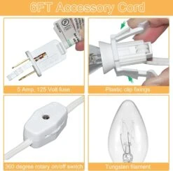 SUNSGNE Set Of 2 Accessory Cord With One Light Bulb, 6Ft Blow Mold Light White Accessory Cord With On/Off Switch Plug C7 Indoor String Light For Village Christmas Craft Halloween Decor, White -Xmas Lighting Shop 71mjPVgvZNL. AC SL1500