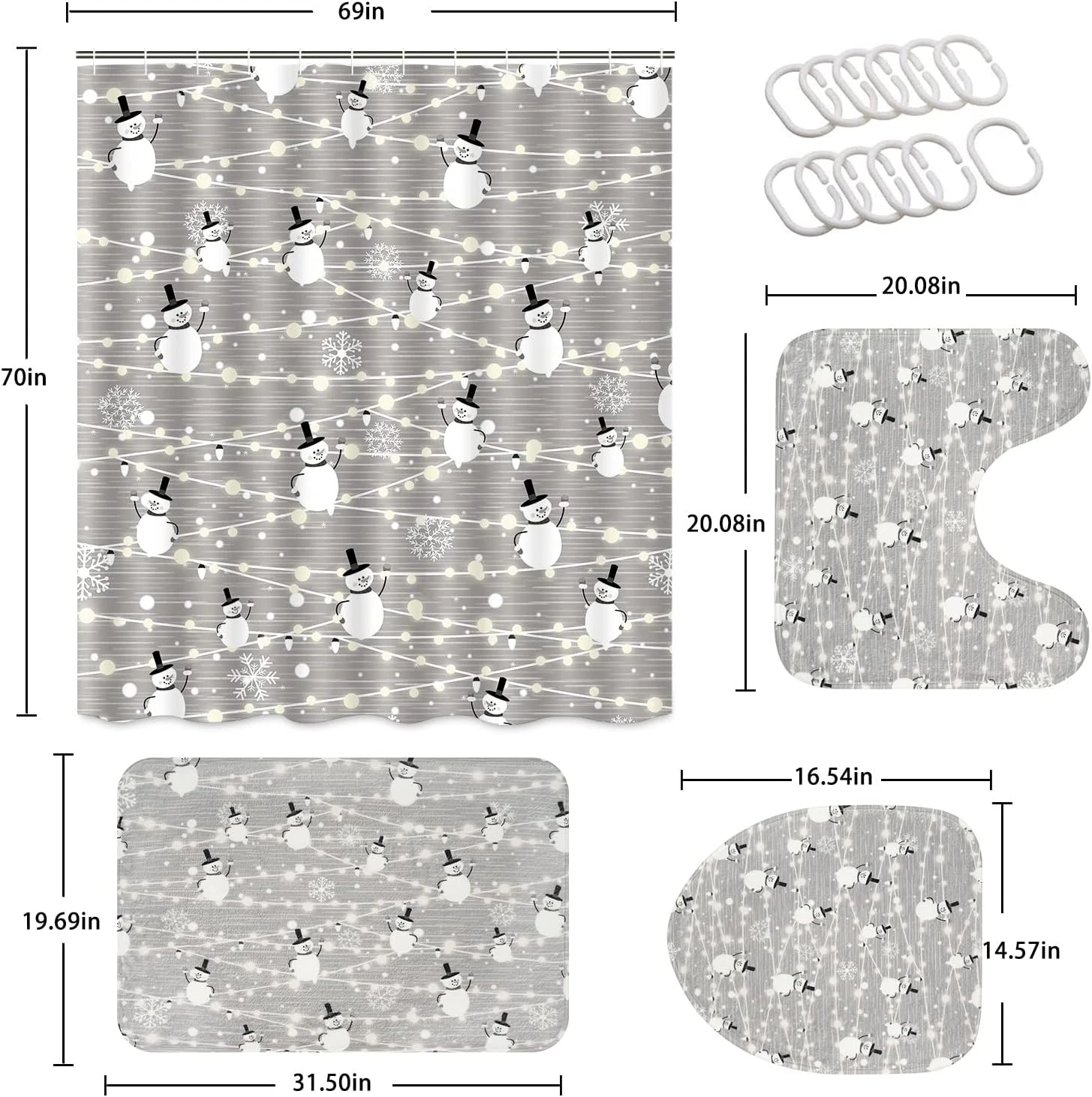 Alishomtll 4 Pcs Merry Christmas Shower Curtain Sets With Non-Slip Rugs, Toilet Lid Cover And Bath Mat, Xmas Snowman Shower Curtains With 12 Hooks, Snowflake Shower Curtains For Bathroom Decoration 7 Alishomtll 4 Pcs Merry Christmas Shower Curtain Sets With Non-Slip Rugs, Toilet Lid Cover And Bath Mat, Xmas Snowman Shower Curtains With 12 Hooks, Snowflake Shower Curtains For Bathroom Decoration - Image 7