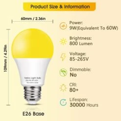 LED Yellow Bug Light Bulbs Outdoor, 9W A19 Yellow LED Lights 60W Equivalent, E26 Base Colored Bug Light Bulb For Porch, Home Lighting, Christmas Decoration, Holiday Lighting Amber Yellow Bulb, 2Pack -Xmas Lighting Shop 71myMuxV2NL. AC SL1500