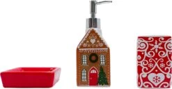 Indecor Home 17-Piece Ceramic Bathroom Accessory Set With Shower Curtain, 12 Hooks, Soap Pump, Toothbrush Holder, Soap Dish And Bath Rug Box Gift Set For Christmas Xmas (Gingerbread House) -Xmas Lighting Shop 71nB332f6DL. AC SL1500