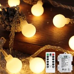 LED Globe String Lights, Total 19.7ft/6m Battery Operated 40 LEDs Globe String Lights 8 Mode Fairy String Lights Waterproof Christmas Fairy String Lights Christmas Decoration Long Fairy Lights