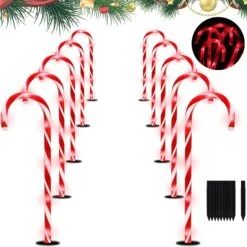 RED Lights Christmas Candy Cane Pathway Markers Lights With 8 Modes & Stakes, 22 Inch Christmas Lights Outdoor Christmas Decorations Xmas Candy Cane Christmas Decor For Walkway Yard Patio Lawn Garden