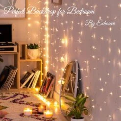 Echosari 300 LED Curtain Lights Battery Operated, 9.8ft×9.8ft Hanging Lights With Remote Timer Outdoor Curtain Window Lights For Bedroom Patio Wedding Backdrop Christmas Party Decór (Warm White) -Xmas Lighting Shop 71nyoyBGl1L. AC SL1500