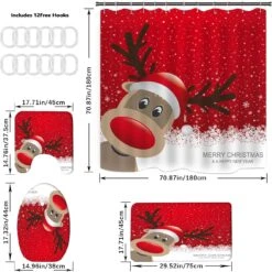 Merry Christmas Shower Curtain Sets For Bathroom, 4Pcs Xmas Shower Curtain/Non-Slip Bathroom Rugs/Lid Toilet Cover/Bath Mat, Funny Santa Claus Elk Snowman Bell Car Carpet Decor(Happy Elk) 10 Merry Christmas Shower Curtain Sets For Bathroom, 4Pcs Xmas Shower Curtain/Non-Slip Bathroom Rugs/Lid Toilet Cover/Bath Mat, Funny Santa Claus Elk Snowman Bell Car Carpet Decor(Happy Elk) -Xmas Lighting Shop 71o7nreDlOL. AC SL1400
