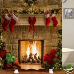 Apqdw Christmas Fireplace Shower Curtain Set For Bathroom, Christmas Bathroom Sets With Shower Curtain And Rugs, Farmhouse Christmas Eve Stocking Shower Curtain Set -Xmas Lighting Shop 71on Pp35lL. AC SL1001