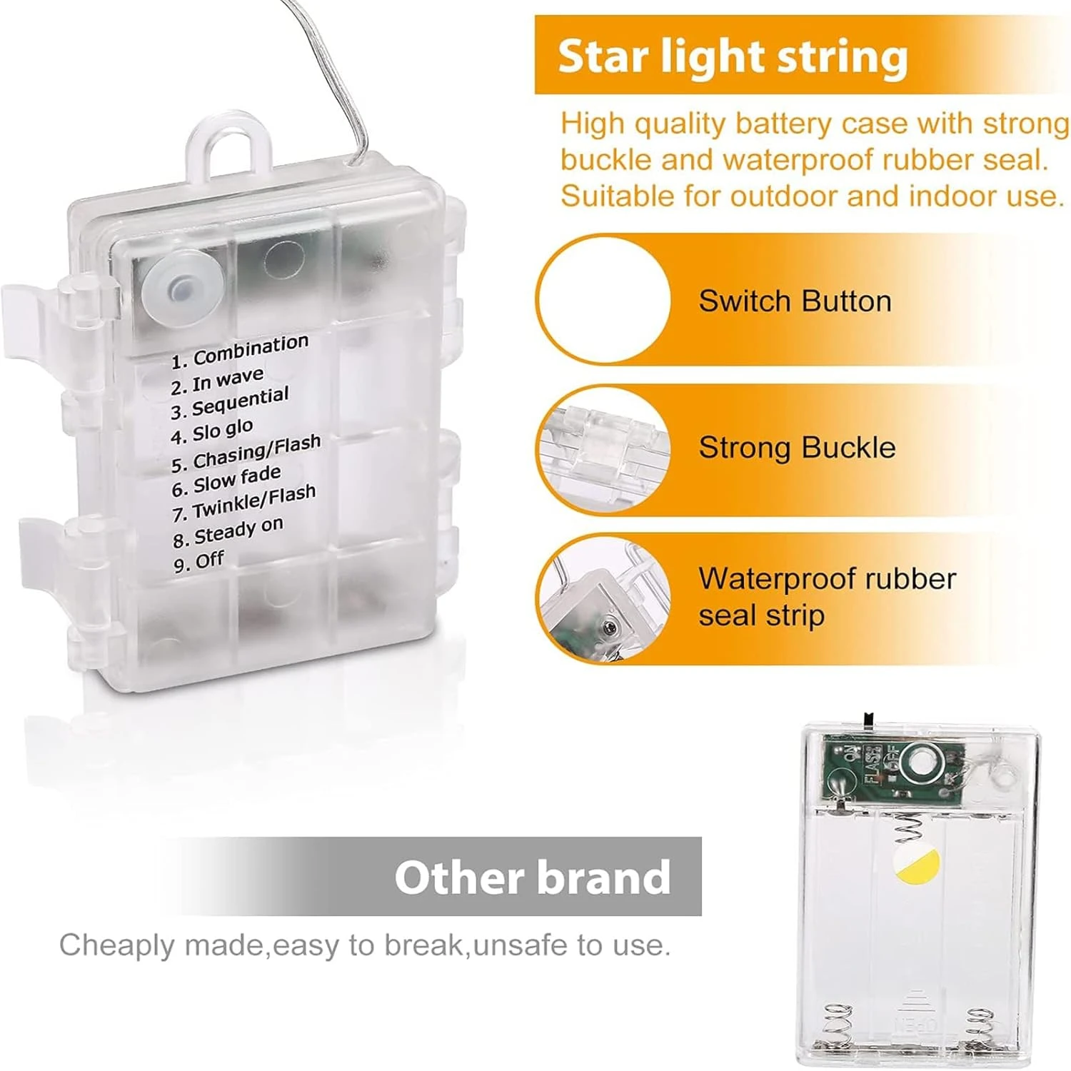 Traveant Star Lights Star String Lights 15Ft 50 LED Star Fairy Lights Battery Operated Waterproof Indoor Outdoor Twinkle Christmas Lights For Bedroom Party Wedding Xmas Tree Decoration (Warm White) 4 Traveant Star Lights Star String Lights 15Ft 50 LED Star Fairy Lights Battery Operated Waterproof Indoor Outdoor Twinkle Christmas Lights For Bedroom Party Wedding Xmas Tree Decoration (Warm White) - Image 4