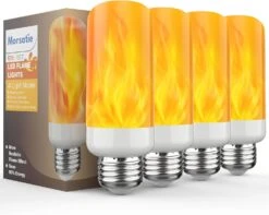 Morsatie 【Upgraded】 LED Flame Light Bulbs, 4 Modes Flickering Light Bulbs With Gravity Sensor, E26 Fire Light Bulb For Halloween, Christmas, Party, Porch, Patio, Indoor Outdoor Decoration-4 Pack