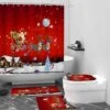 JERYMUND Christmas Shower Curtains For Bathroom, Holiday Xmas Santa Bathroom Decoration, 4Pcs Shower Curtain Sets With Toilet Lid Cover And Non-Slip Rugs