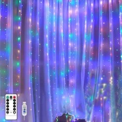 Liyade 300 LED Fairy Lights Curtain Lights For Bedroom, 9.8 Ft × 9.8 Ft Curtain Waterproof String Lights With 8 Modes, USB Powered For Bedroom Wedding Christmas Party Garden Decoration(Colorful)