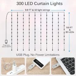 KepStars LED Curtain Lights, 9.8ft X 9.8ft 300 LED Color Changing String Fairy Lights Curtain With Smart APP Control, Music & Voice Sync For Bedroom Wall Backdrop Indoor Outdoor Christmas Decorations -Xmas Lighting Shop 71qXTfmMWUL. AC SL1500