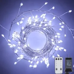 Fairy Lights Plug In, 10Feet 200 LEDs Firecracker String Lights With Remote, Christmas Lights Cluster Starry String Lights For Ceiling Bedroom Wreath Garland Window Christmas Decoration, Pure White