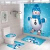 OKYUK Christmas Bathroom Set Shower Curtain Sets With 12 Hooks Soft Non-Slip Bath Mat Toilet U-Shaped Floor Mat And Toilet Lid Cover Mat For Bathroom Decor (Snowman Skiing)
