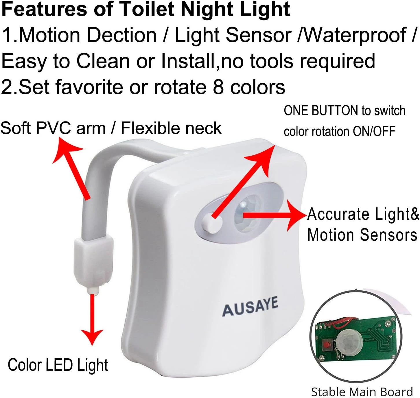 2Pack Toilet Light Motion Sensor Activated Toilet Bowl Night Lights, AUSAYE Led 8 Colors Toilet Night Light Fun Lamp On Toilet Seat Bathroom Night Light For Kids Adults Christmas Gifts 7 2Pack Toilet Light Motion Sensor Activated Toilet Bowl Night Lights, AUSAYE Led 8 Colors Toilet Night Light Fun Lamp On Toilet Seat Bathroom Night Light For Kids Adults Christmas Gifts - Image 7