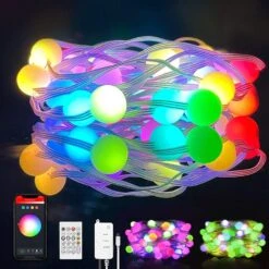 LUMIMAN Smart String Lights Outdoor Waterproof 33FT RGB Color Changing Globe String Lights With Remote Music Mode APP Contorl Compatible With Alexa Google Home For Bedroom Party Christmas Wall Decor