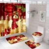GRIEKOWE 4 Pcs Merry Christmas Shower Curtain Sets With Non-Slip Rug, Toilet Lid Cover And Bath Mat, Cute Golden Snowman Gift Box Shower Curtains With 12 Hooks For Bathroom Decor, 72''x72