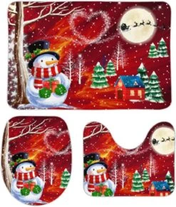 Christmas Pattern Bathroom Sets With Non-Slip Rugs Toilet Lid Cover And Bath Mat Coral Velvet 3 Piece Bathroom Decor Set Xmas Gifts For Christmas -Xmas Lighting Shop 71sTeOXHKYL. AC SL1500 1