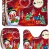Christmas Pattern Bathroom Sets With Non-Slip Rugs Toilet Lid Cover And Bath Mat Coral Velvet 3 Piece Bathroom Decor Set Xmas Gifts For Christmas