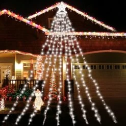 350 LED Christmas Decorations Star Light Outdoor Waterfall Lights Christmas Tree Lights Easy Installation Waterproof Christmas Lights For Yard Wedding Party Home Garden Indoor Outdoor (Cool White) -Xmas Lighting Shop 71tTznIa1yL. AC SL1500