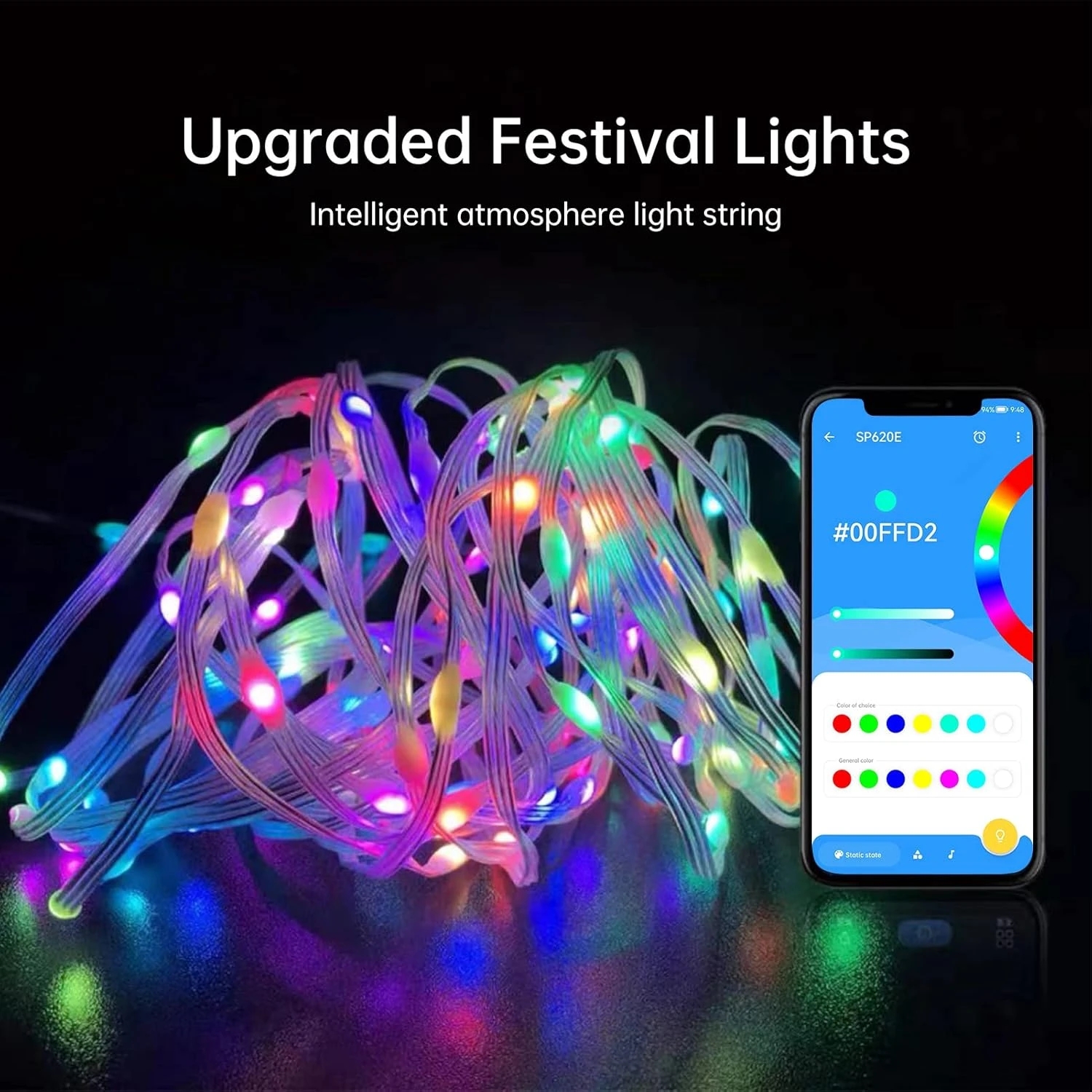 VISDOLL String Lights Outdoor, 32.8ft LED Christmas Lights WS2812 RGB 5V USB Waterproof Multicolor Fairy Lights With Remote And Bluetooth App Control, Idear For Wedding Party Holiday Indoor Decor 3 VISDOLL String Lights Outdoor, 32.8ft LED Christmas Lights WS2812 RGB 5V USB Waterproof Multicolor Fairy Lights With Remote And Bluetooth App Control, Idear For Wedding Party Holiday Indoor Decor - Image 3
