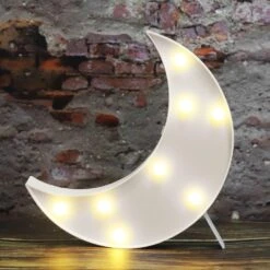 Vicila LED Moon Shaped Marquee Signs, Light Up Moon Night Lights Battery Operated Crescent Moon Lamp For Bedroom, Christmas, Birthday Party Decor-Moon(White)