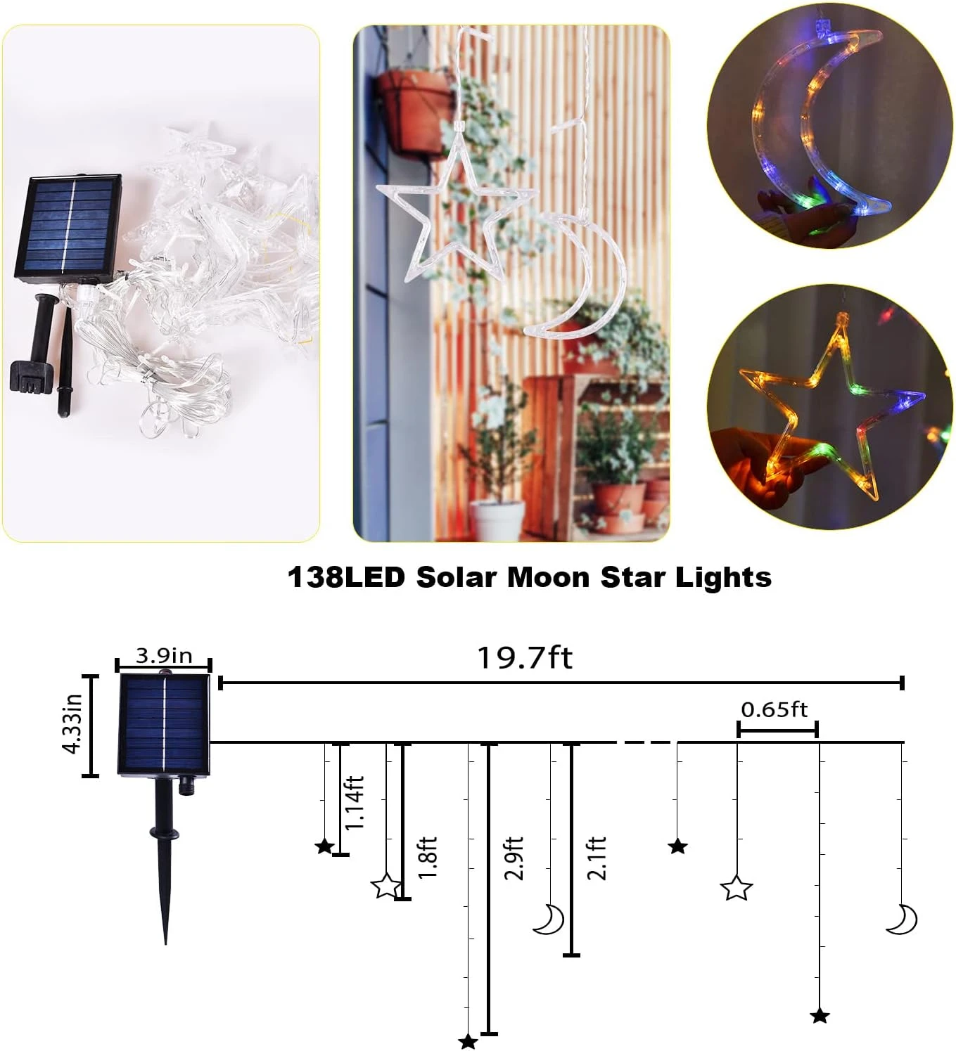 138 LED Ramadan Decorations Lights, Solar Moon And Star Lights For Outdoor Waterproof, Solar Christmas Powered Curtain Lights With 8 Modes, Ramadan Hanging Decor For Ramadan, Home, Patio (Cold White) 7 138 LED Ramadan Decorations Lights, Solar Moon And Star Lights For Outdoor Waterproof, Solar Christmas Powered Curtain Lights With 8 Modes, Ramadan Hanging Decor For Ramadan, Home, Patio (Cold White) - Image 7