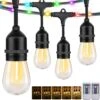 LED Outdoor String Lights, 48FT Patio Lights With Remote & 15 Dimmable Edison Shatterproof Bulbs, RGB Fairy Rope Hanging Light For Outside, Café, Deck, Porch, Garden, Bistro, Christmas Party (Plug)