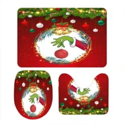 Red Christmas Shower Curtain Set With Anti-Slip Rug, Toilet Cover And Bath Mat Xmas Santa Winter Happy New Year Holiday Shower Curtain With 12 Hooks Bathroom Set Holiday Home Decor -Xmas Lighting Shop 71v0vVO1OCL. AC SL1300